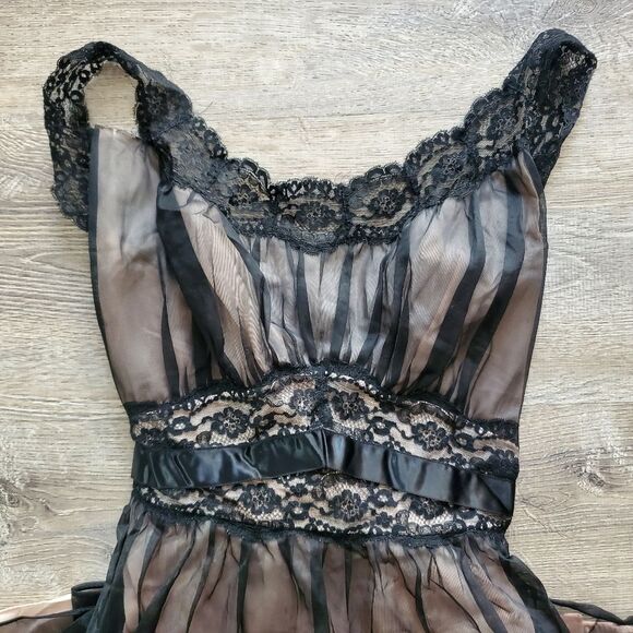 Vanity Fair Other - VANITY FAIR VINTAGE LINGERIE BABY DOLL NIGHTGOWN WOMEN Size 38 BLACK BLUSH PINK